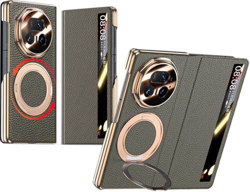 TECSHINE Intelligent Leather Mobile Phone Case for HONOR Magic V5. Magnetic Bracket Smart Cell-Phone Cover/Shell for Magic V 5 Brown