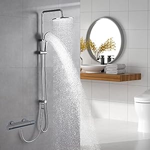 Lonheo 3-Funktionen Duschsystem ohne Armatur, Chrom Dusche Duschset Regendusche mit Umstellung, Kopfbrause(Ø 250mm), Handbrause mit 3-Strahlarten, variable Montageabstand