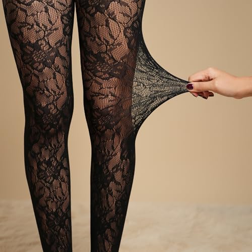 Image of Theater Women Lace Stockings | Stretchable | Comfortable Breathable Nylon Spandex | Warm and Soft Waistband | Free Size (S-4XL (24-48) In)