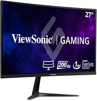 ViewSonic VX2718-PC-MHD 27 Inch 1080p Curved Gaming Monitor, 200Hz and 1ms for Smooth Gameplay, FreeSync Premium and Eye Care Technology, HDMI, and DisplayPort Inputs