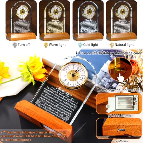 Image of Ornalrist Thank You Glass Clock Gifts for Women Men with Wooden Light Base - Appreciation Gifts for Teacher Coworker Boss Mentor Employee Home Office Desk Decor