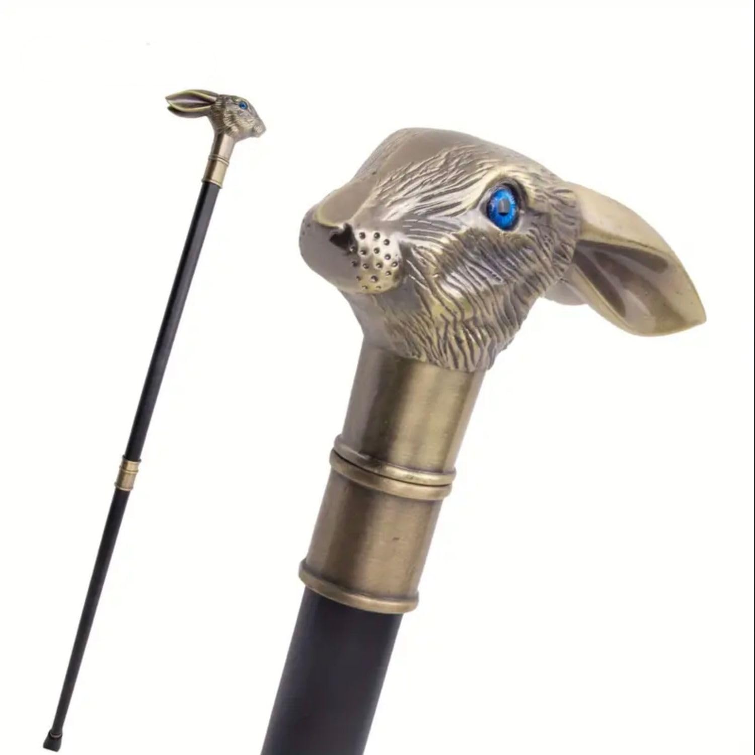 Gehstock mit Hasenkopf schwere Ausführung Bronze Alice im Wunderland Kaninchen Hase Spazierstock
