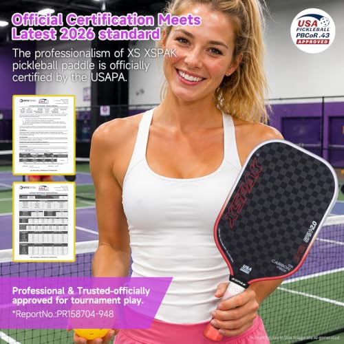 Image of 12K Carbon Fiber Pickleball Paddles, USAPA Polypropylene Honeycomb Paddle with Cushion Comfort Grip, SPIN2.0 World Champion Surface Technology Options Pickleball Racket