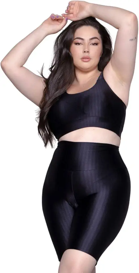 Conjuntos Moda Fitness Top E Short Cós Alto Alto Plus Size Feminino