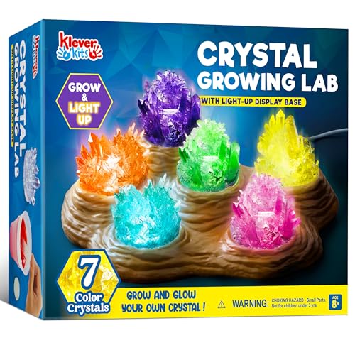 JOVA Klever Kits Crystal Growing Lab- 7 Color Crystal Growing Kit with Light-Up Base Educational Toys Birthday Gift for Boys and Girls Science Kits for Kids Ages 8-12