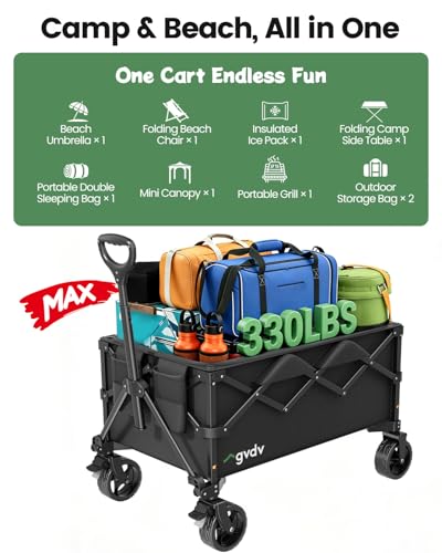 Image of GVDV CW35 Wagons Carts Foldable, 42-Inch Extended Handle Collapsible Utility Wagon, 330LBS Heavy-Duty Shopping Cart for Groceries, Sports, Camping, Garden