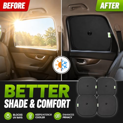 Image of DETACHI Car Side Window Sunshade for Cars 4 Pcs Black Mesh Sun Shade with Suction Cup Foldable Side Window Curtain for Sunlight, Glare & Privacy Portable Car Window Shade for Rear & Side Windows