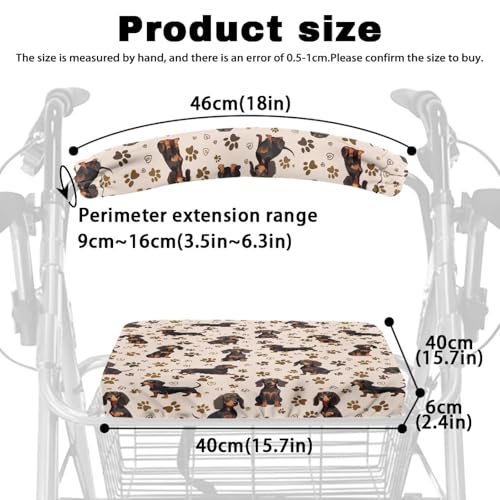 Image of Dachshund Soft Seat Covers for Rollator Walker, Universal Backrest and Seat Covers, Adjustable Rollator Accessories for Seniors