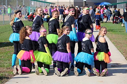 Dreamdanceworks 80s Fancy Costume Set - Tutu & Leg Warmers & Fishnet Gloves & Beads, Rainbow, One Size