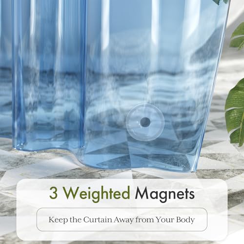Image of Bathway Shower Curtain Liner, Clear Shower Curtain Liner 72x72 PEVA Waterproof Shower Curtain Liner Plastic with 3 Magnets and 12 Rustproof Metal Grommets, Lightweight Blue Shower Liner for Bathroom