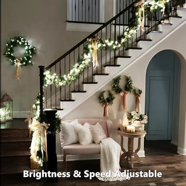 Brizled Christmas String Lights, 33ft 100 LED Color Changing Christmas Lights with Remote, RGB Christmas Tree Light Dimmable Music Plugin Mini Xmas Light Outdoor for Xmas Party Home