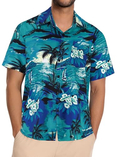 Image of Men Hawaiian Shirt Short Sleeve Summer Beach Button Down Shirts with Pocket
