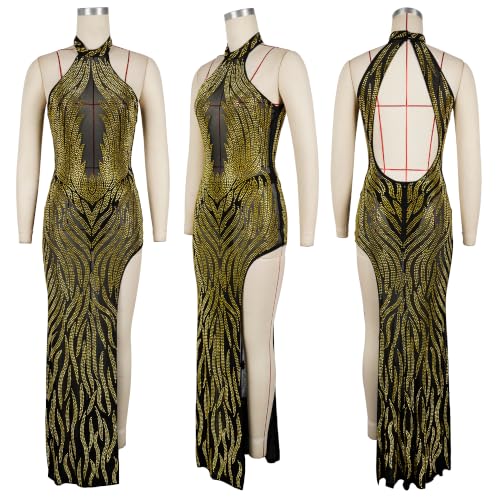 Image of PORRCEY Women's Sexy Elegant Rhinestone Bodycon Dress Hot Drilling Clubwear