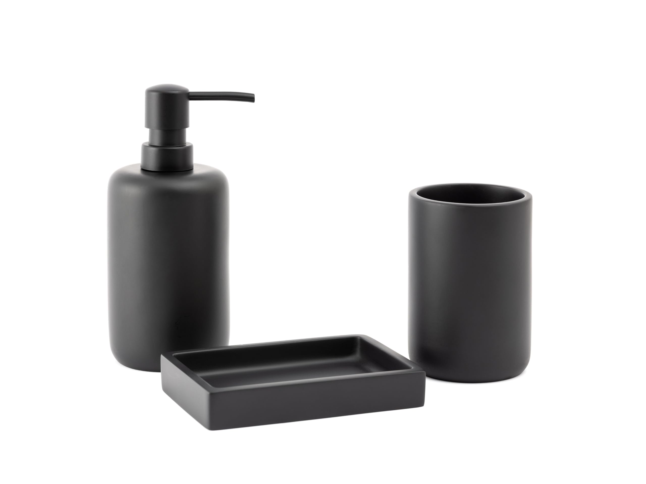 Set Bagno Accessori Set Bagno Ceramica Oro Set 3 Pezzi Bagno In Ceramica Dorata - Dispenser Sapone E Portaspazzolino Elegante Accessori Per Bagno Set Accessori Bagno Nero
