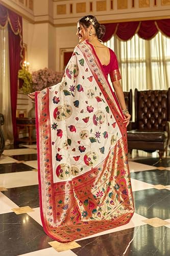 Image of SWORNOF Women's kanjivaram banarasi silk saree Zari Woven for festival Wedding silk with rich pallu Design sarees for women with Unstitched blouse piece