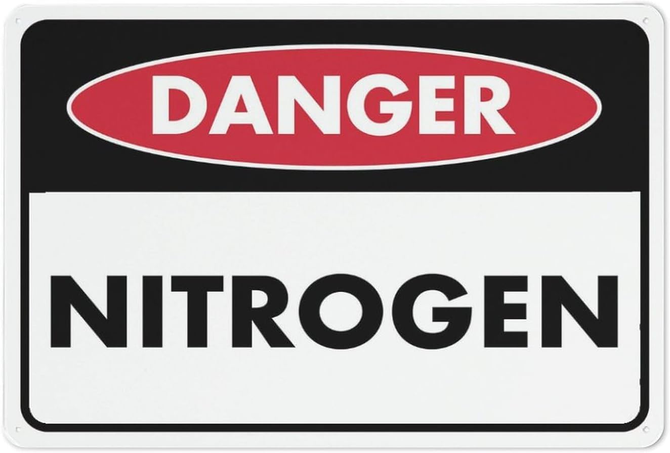 Danger Nitrogen Rust Free Aluminum Sign - UV Ink Printed, Weatherproof Decor with Pre-Drilled Holes for Home, Business - 12x16 Inch​