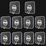 10 Pack Self Adhesive Hooks Self Sticky Wall Hooks for Hanging Clear Removable Shower Hook for Keys, Bathroom, Shower, Outdoor, Kitchen, Door, Home Improvement, Utility