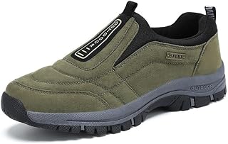 Qacksv Men’s Slip On Hiking Shoes Hands Free Outdoor Walking Sneakers Lightweight Non Slip Trekking Loafers Winter Warm Lined Work Boots Durable All Terrain Casual Shoes for Men