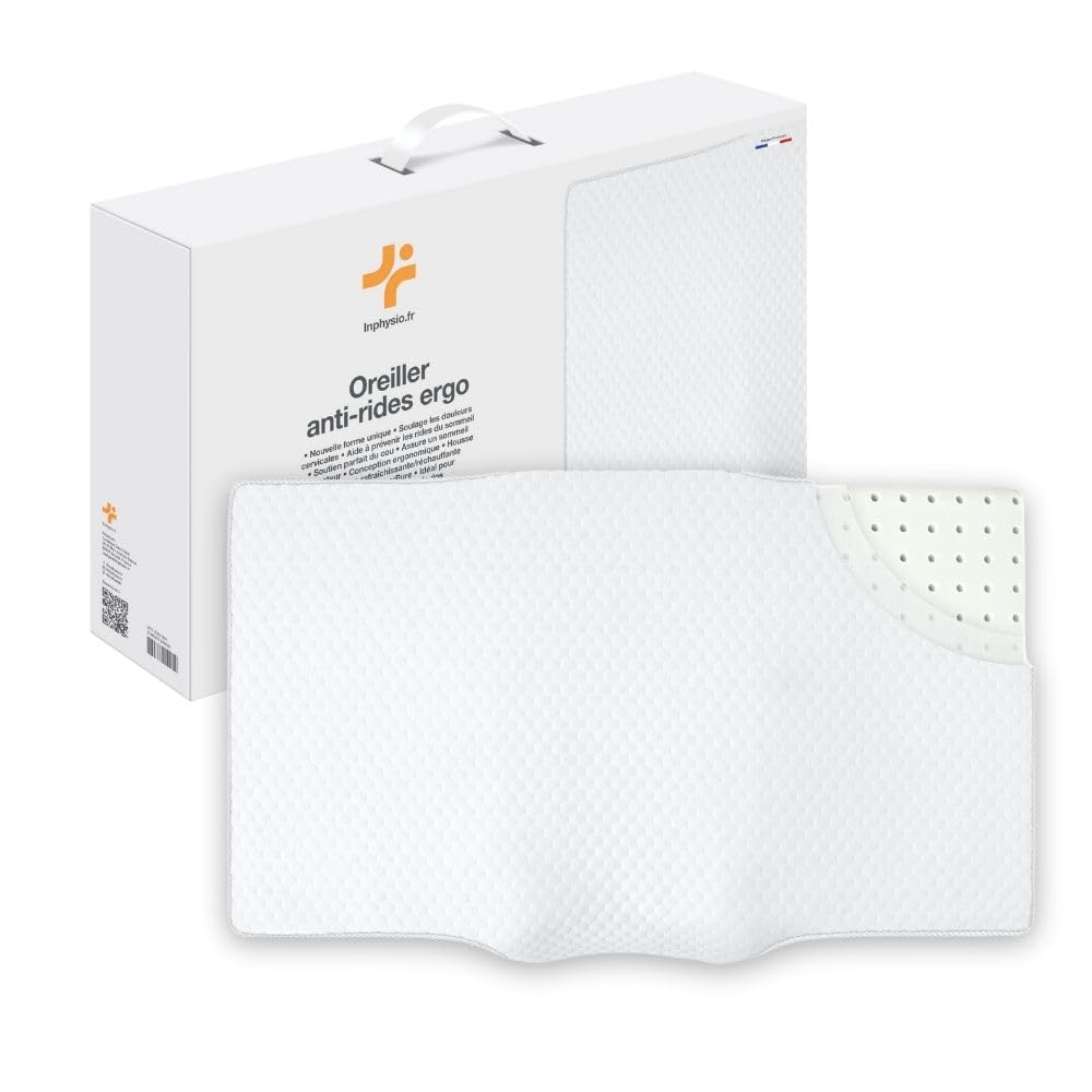 Inphysio® Cuscino Antirughe, Anti-Invecchiamento, Cuscino Ergonomico Cervicale, Cuscino Memory Foam, Cuscino per Cervicali Dolenti, Copertura a Doppia Faccia Rinfrescante/Riscaldante, 65 x 41 x 11 cm