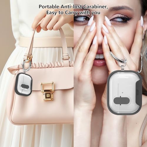 Image of Aircawin for Airpods Pro 3 Case Clear,Secure Lock for Airpods pro 3rd Generation Case Cover with Phone Stand and Magsafe Function,Auto Pop-up,Hybrid Protection with Carabiner&Cleaning Pen-Furry Grey