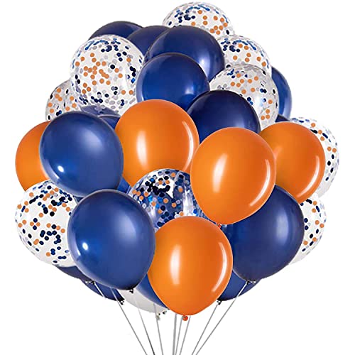 Lot de 50 Ballons en Latex Bleu Marine et Orange 12 Pouces Ballons Baudruche Confettis Qualité Supérieure Adaptés aux Fêtes D'anniversaire, Festivals,...