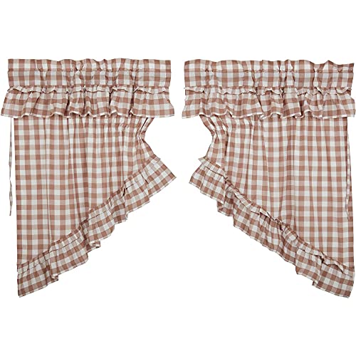 VHC-Brands-Annie-Buffalo-Portabella-Check-Farmhouse-Ruffled-Prairie-Swag-Curtain-Set-36x36x18 VHC Brands Annie Buffalo Portabella Check Farmhouse Ruffled Prairie Swag Curtain Set 36x36x18