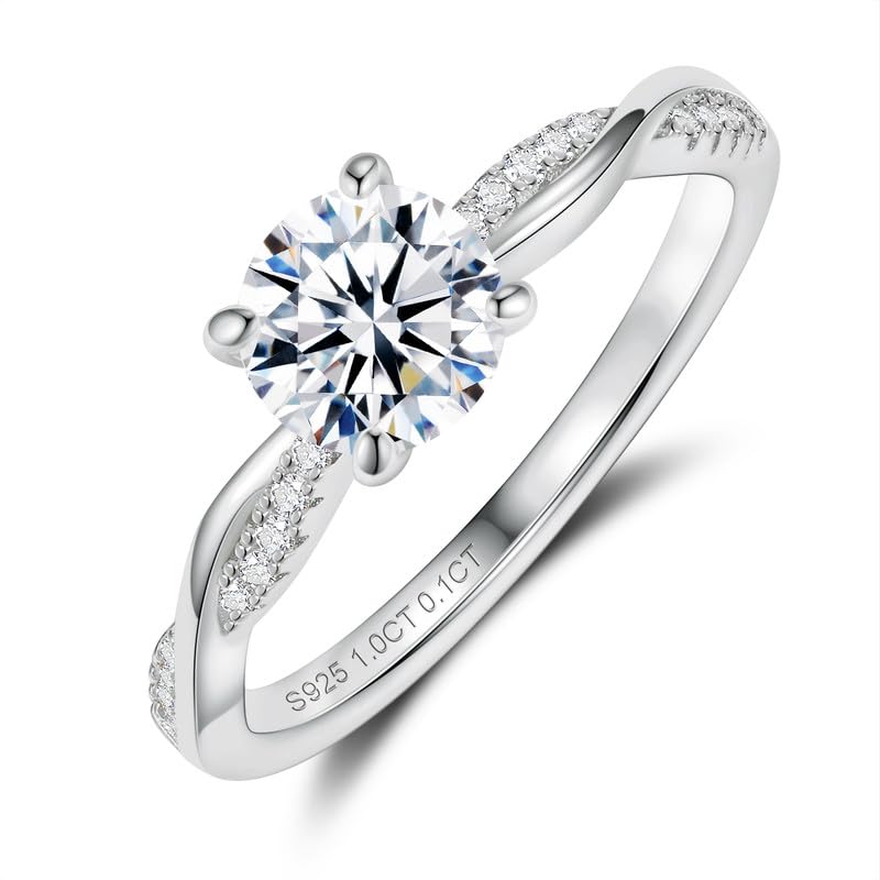Moissanite Rings For Women Twisted Vine Rope Moissanite Wedding Engagement Rings 1CT 18K Gold Plated 925 Sterling Silver D Color VVS1 Promise Ring for Her Size 4.5-11