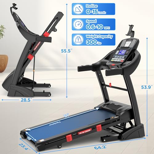 Image of 4.5 HP Smart Fold Treadmill with 15% Dynamic Incline, Treadmill 300 lbs Weight, Treadmills for Home,10 MPH Speed, Bluetooth APP Integration, 64 Pre-Set Programs & Smart Training Analytics