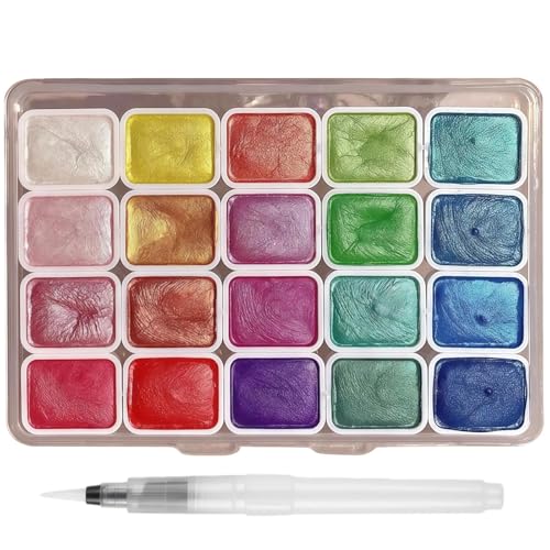 SONGMART Metallic Watercolour Paints Set 20 Colors Glitter Watercolor Paints Metallic Paint Solid Glitter Paint Metal-lic Watercolors for Artists Beginners & Painting Lovers