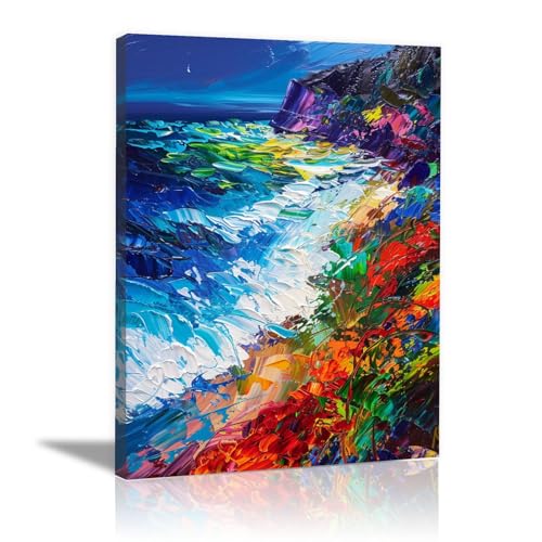 Tableau falaise de plage 40x60cm pour illuminer un salon sombre avec cadre