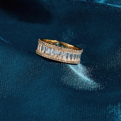 18K Yellow Gold Plated Eternity Rings for Women Cubic Zirconia Wedding Promise Engagement Band Size 5-10