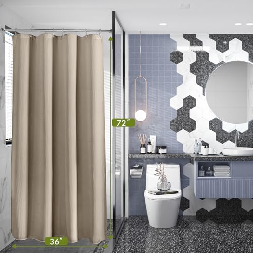 Image of AmazerBath Waffle Shower Curtain Khaki, Stall Shower Curtain Tan, Hotel Quality Fabric Bathroom Shower Curtains, Heavy Duty 240GSM, 36 x 72 Inches
