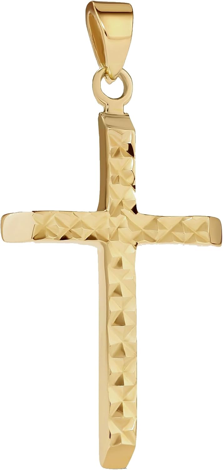 Amanda Rose Collection Diamond-Cut Cross Pendant for Women in 14K Yellow Gold on a Matching Gold Chain, Adjustable 18-20 inches | Solid Gold, Stamped for Authenticity