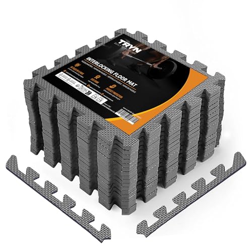 18Pc Interlocking Soft Foam Floor Mat - Exercise EVA Puzzle Tiles Protective Gym Flooring Ground Surface Protection Workout Underlay Matting Sports Pool Home Fitness Garage Gymnastic (Grey)