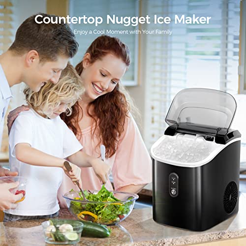 Aglucky Nugget Ice Maker Countertop, Portable Ice Maker Machine With Self-Cleaning Function,33Lbs/24H,Stainless Steel,Sonic Ice Maker For Home/Kitchen/Office (Black) #TOP5