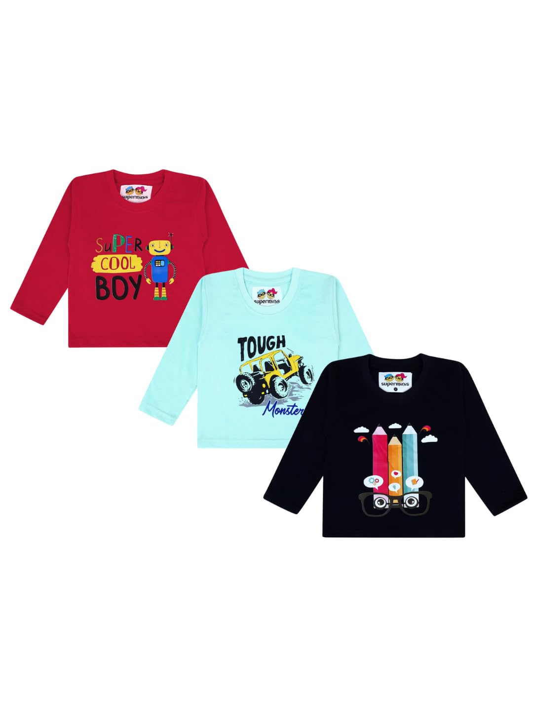 superminis Boy's/Girls Cotton Round Neck Full Sleeves Regular Fit T Shirts With Trendy And Fun Prints