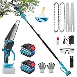2-in-1 Cordless Pole Saw & Mini Chainsaw, 8 Inch Mini Chainsaw Cordless with Extension pole, Brushless Electric Pole Saw 2.5m Long Reach Battery Powered pole Saw for Tree Trimming Pruning/Wood Cutting