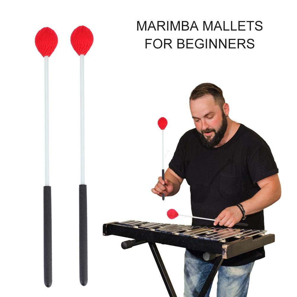 Bacchette Marimba 1 Paio, Testa di Lana e Manici in Fibra di Vetro per Principianti(rosso)
