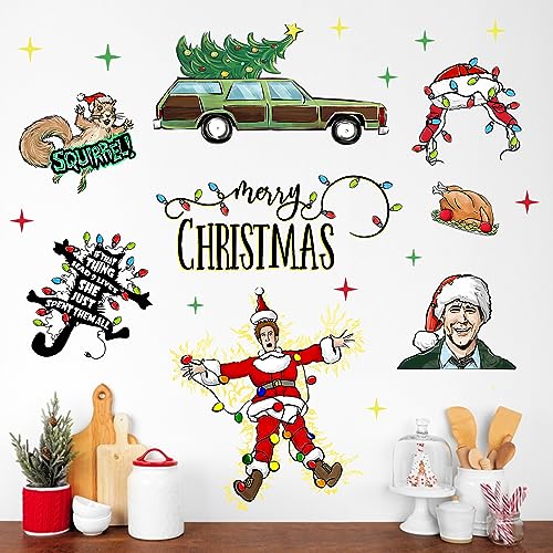 Mfault Merry Christmas Wall Decals Stickers, Funny Winter Xmas Vacation Santa Claus Squirrel Christmas Tree Decorations Bedroom Art, 2026 New Year Party Living Room Home Kitchen Decor Holiday Gifts