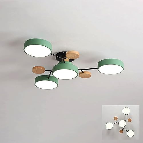Vista 24 de Lámpara LED de techo, 34 pulgadas, 7 luces, moderna lámpara de techo empotrada de madera de 56 W, lámpara regulable para sala de estar, dormitorio