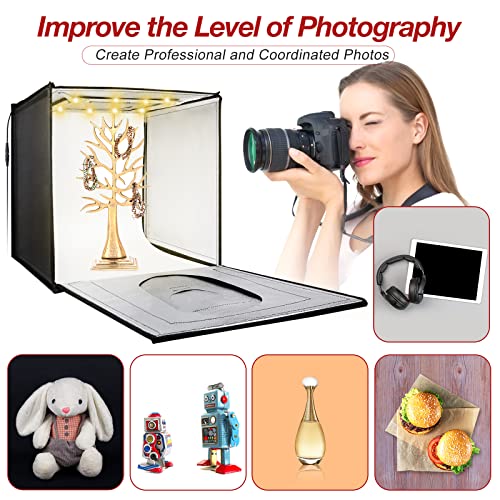 Aureday Photo Studio Light Box, 20\'\'×20\'\' Dimmable Photo Lightbox for Product Photography, Proffessional Shooting Tent with 80pcs Led Lights and 5 Colored Backdrops - Thumbnail 5