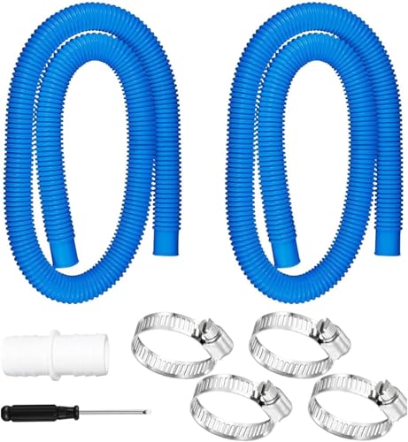 2 Stück 150cm Poolschlauch,Poolschlauch 32mm für Poolpumpen mit 4 Sicherungsclip und 1 Schlauchverbinder,Poolpumpenschlauch für Filterpumpe und Schwimmbad