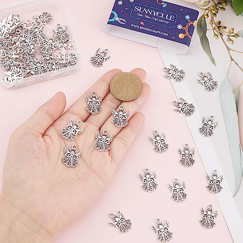 SUNNYCLUE 1 Box 50Pcs Guardian Angel Charms Tibetan Style Antique Silver Angel Wing Charm Party Favor Angels Alloy Fairy Charms for jewellery Making Charm DIY Necklace Bracelets Earrings Supplies - Image 3