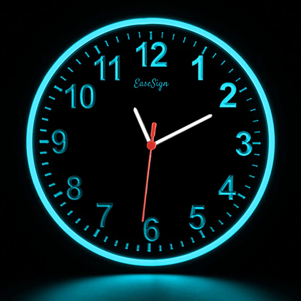 Home Decor LED Flexible Flex Neon Wall Clock 6 Colors 10" (Ice Blue)