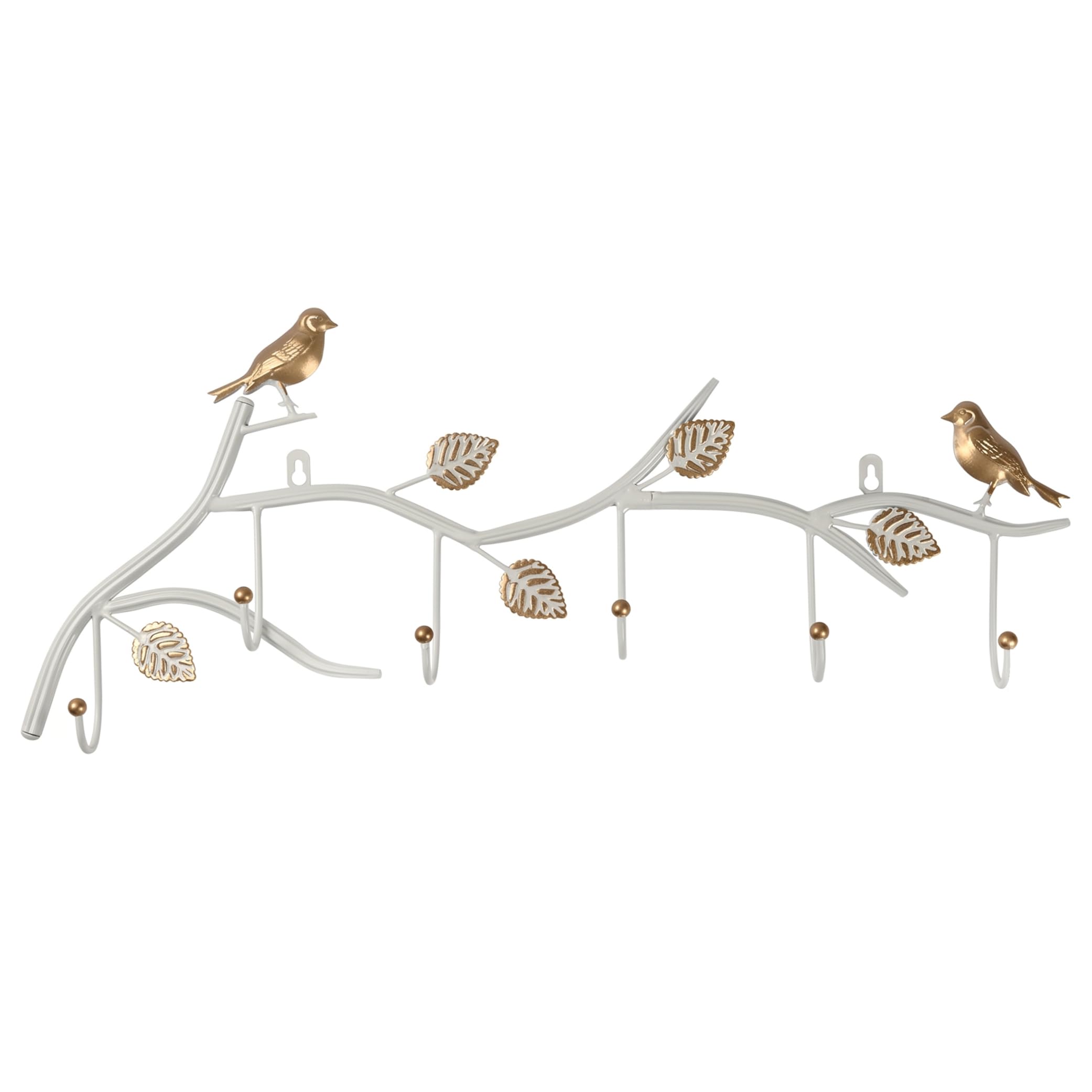 Ginwrek farmhouse coat rack 6 Hooks Bird Wall Hooks, Vintage Farmhouse Coat Rack, Wall-mounted Hanging Hook With Bird & Leaf Decor, White