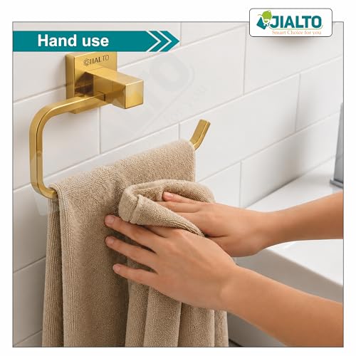 Image of JIALTO Premium Gold Finish Towel Ring - Wall Mounted, Rust-Free, Stainless Steel Towel Holder for Bathroom & Kitchen (Gold, Pack of 2)