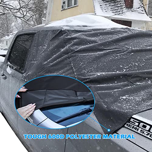 Image of Big Hippo Windshield Snow Cover, Extra Large 600D Windscreen Cover for Ice and Snow, Waterproof Thicken Windshield Cover Protector for Pickup Truck, Mirror Covers with Reflective Warning Bar, Gray