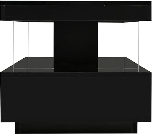 Miniatura 7 de Mesa de centro moderna LED con cajones de almacenamiento y estantes de exhibición de 2 capas, mesa central rectangular de 51 pulgadas, mesa de