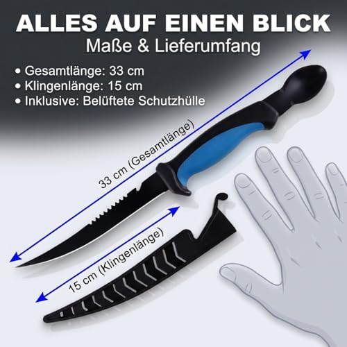 Njord Kalastus 4in1 Ausnehmmesser Fisch mit Löffel als Ausnehmhilfe | Filitiermesser Scharf Fisch 15cm Klinge | Fischmesser Angelmesser Ausnehmen Messer Filiermesser Angel Messer Angeln Fischen
