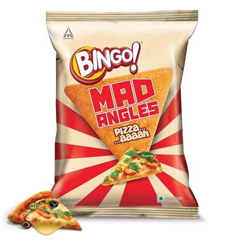 Image of Bingo! Mad Angles Pizza-aaaah | Cheesy Pizza Flavour | Crunchy Corn-Based Triangle Chips | Tasty Snack for Every Mood, 64g